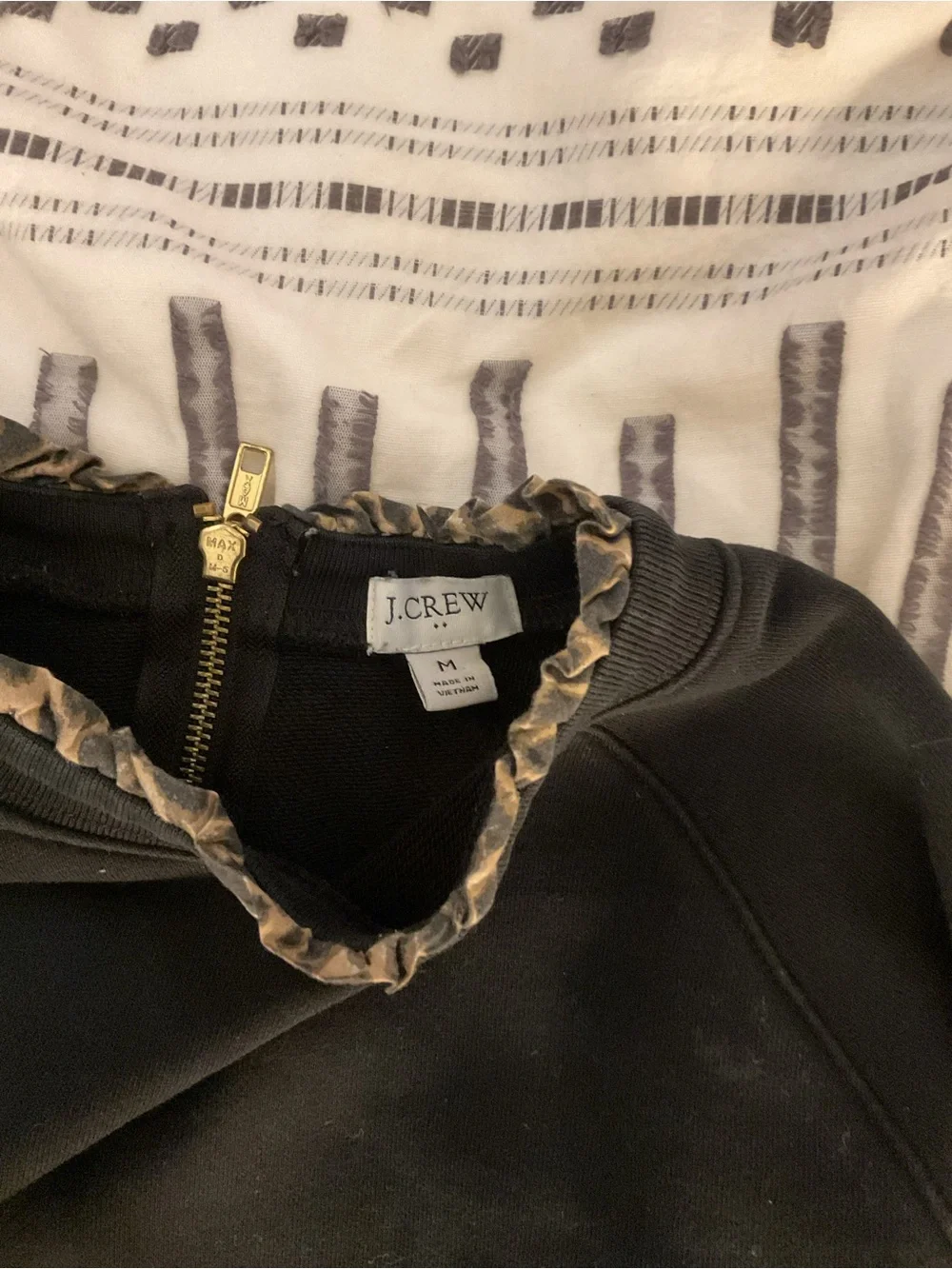 J. Crew Black Sweatshirt with Leopard-Print Ruffle Trim